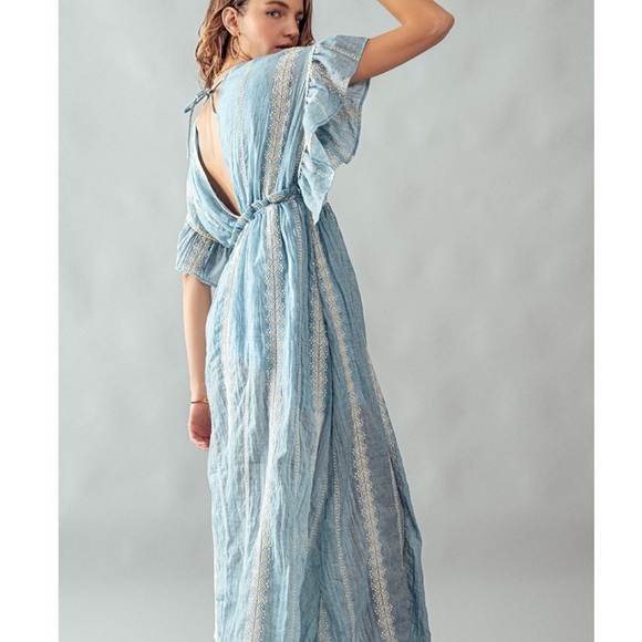 314. LAST 1 Maxi Ruffle Dress Oversized Blue Lace Embroidered clearance - Picture 6 of 6